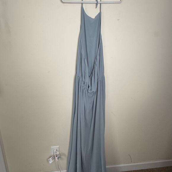 Show Me Your Mumu Heather Halter Dress Steel Blue NWT Size 2XL Chiffon Slit - Picture 6 of 10